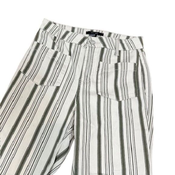 Forever 21 High Rise Flare Striped Pants Olive White Size Small Retro Boho - Picture 2 of 8